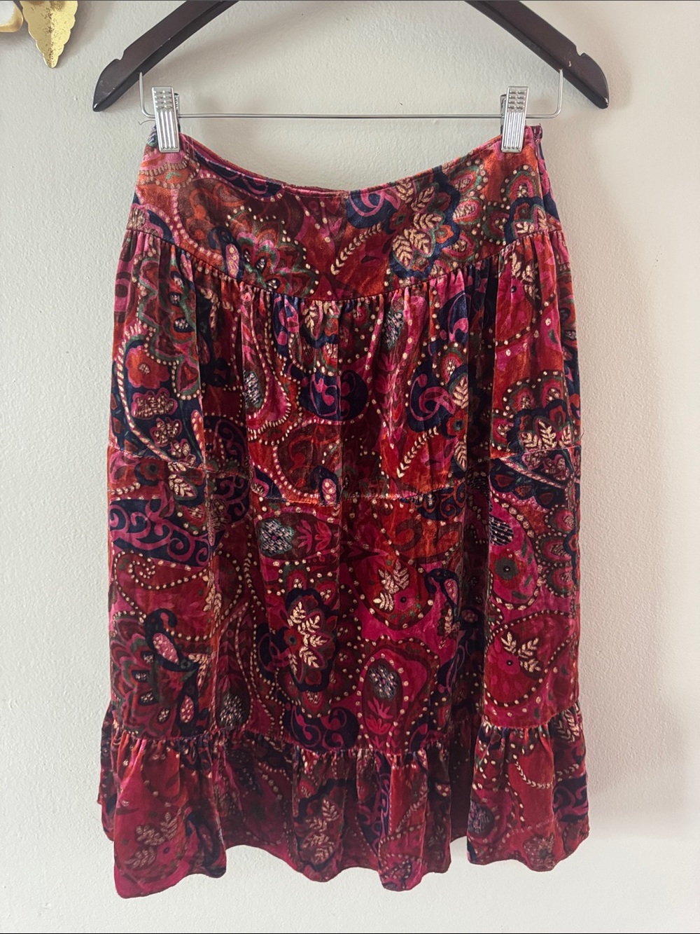 Cynthia Steffe Burgundy Paisley Velvet Midi Skirt
